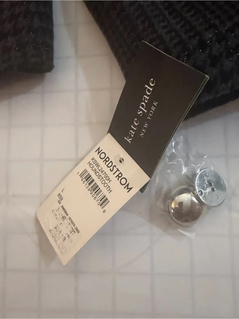 kate spade Black and Gray Plaid Double-Breasted Peacoat